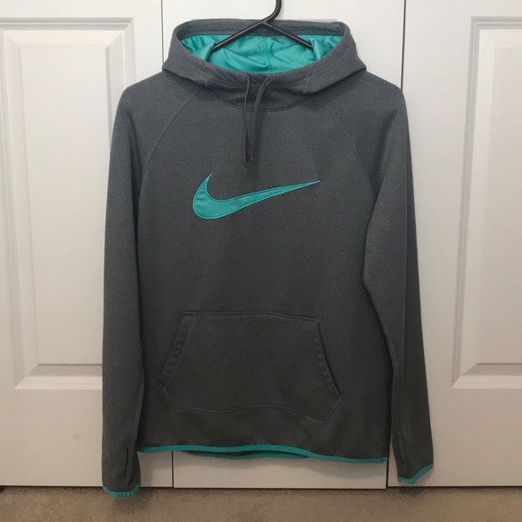 Nike Tops - Grey and teal Nike hoodie, gently used!! Cozy!